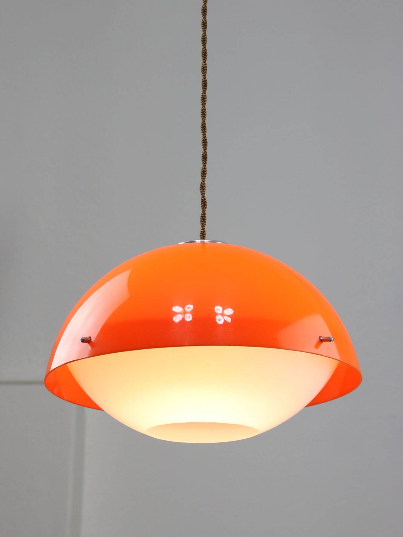 Italian space age orange plexiglass pendant lamp, 1970s