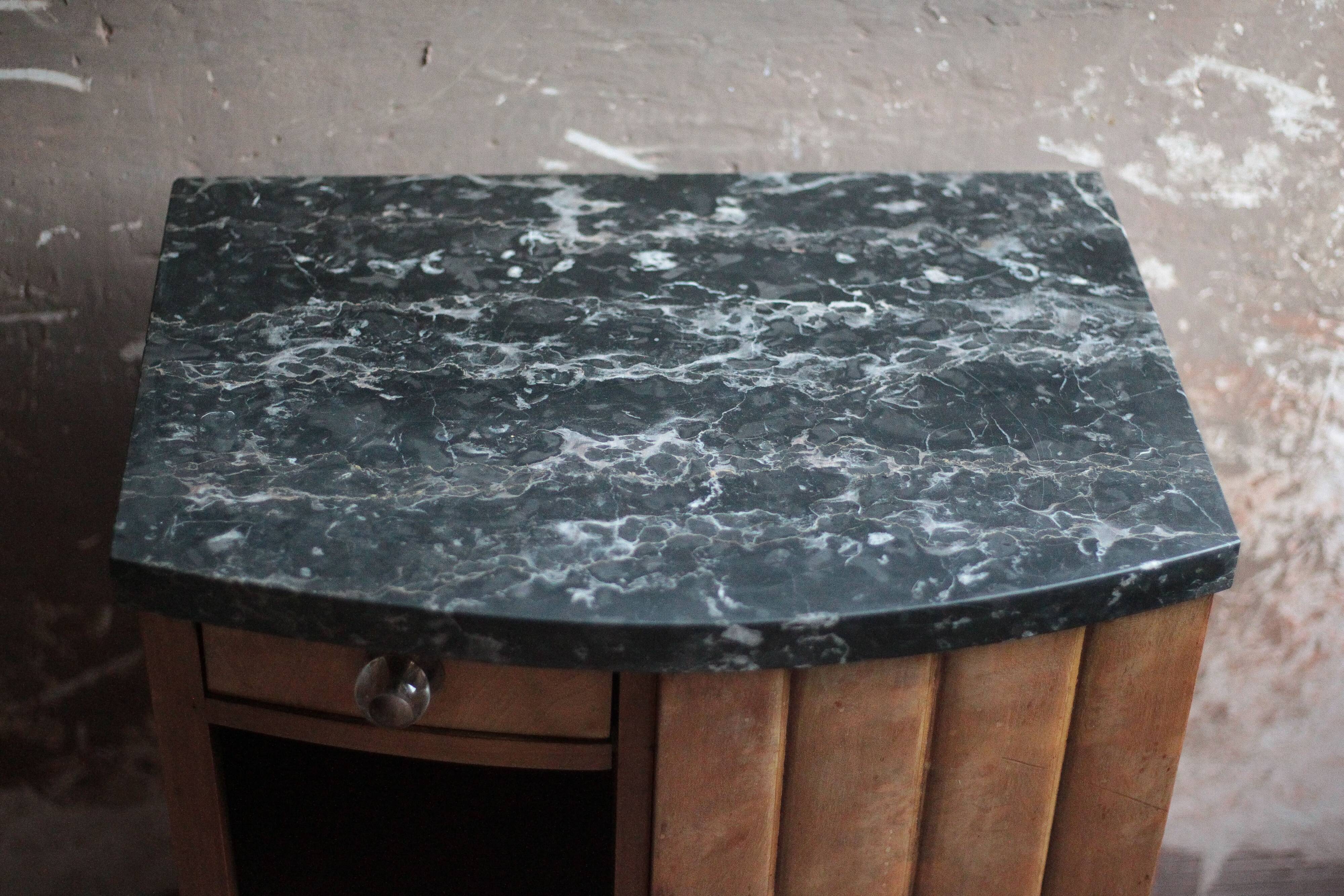Art Deco nightstand, bedside table in wood and black marble, side table