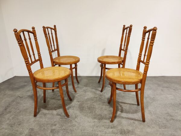 Ensemble de 4 chaises bistro vintage, années 1950