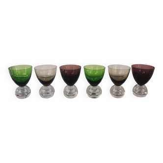 Service of 6 vintage chupito liqueur glasses