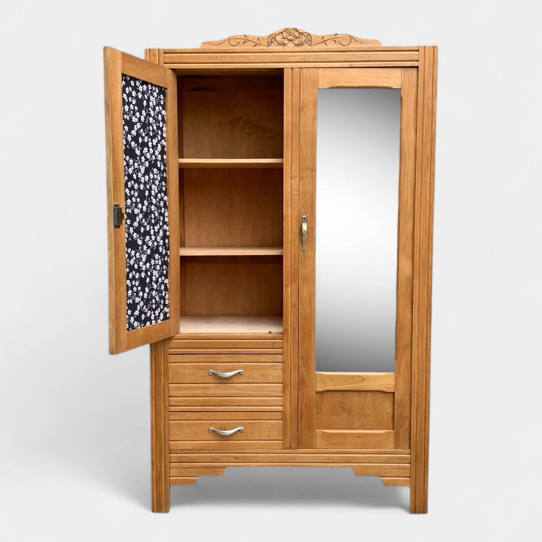 Parisian art deco hotel wardrobe in solid raw oak 1930