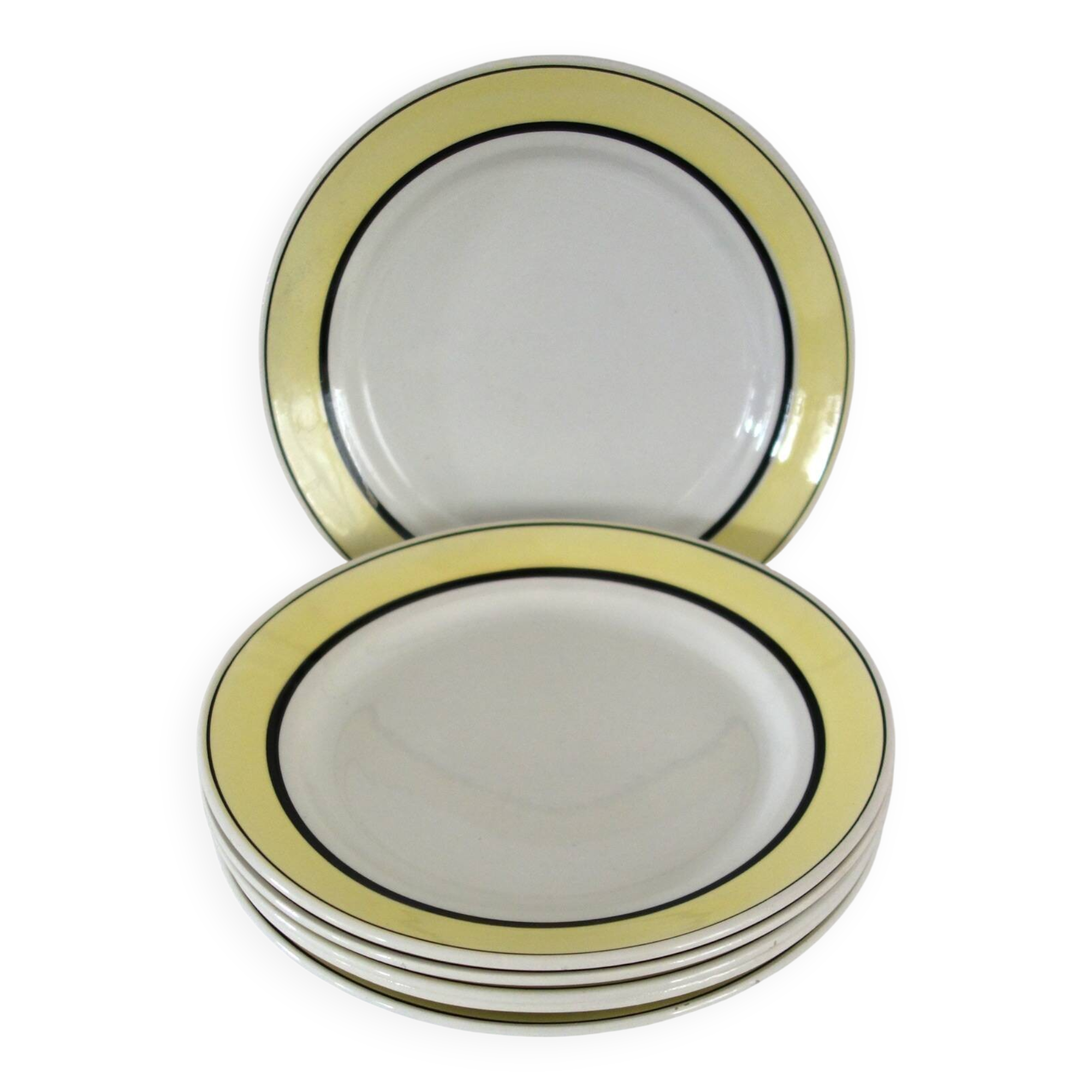 6 vintage Badonviller earthenware flat plates