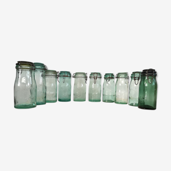 Lot de 10 bocaux de conservation en verre Lorrain anciens