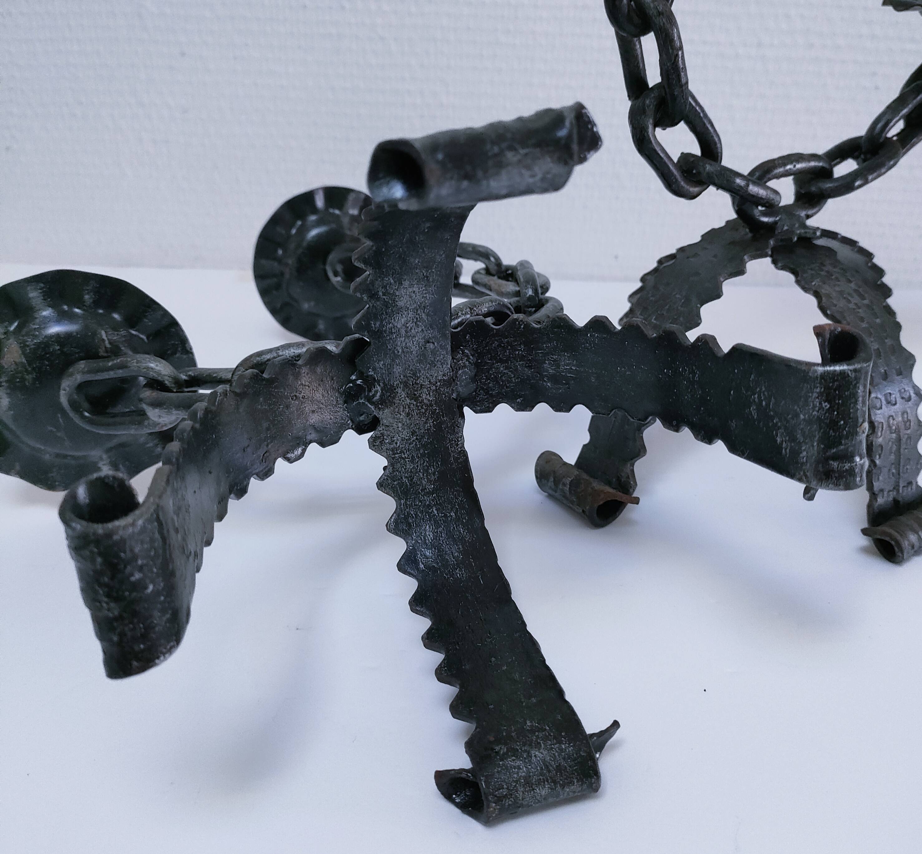 Pair of brutalist 60s metal chain candle holders