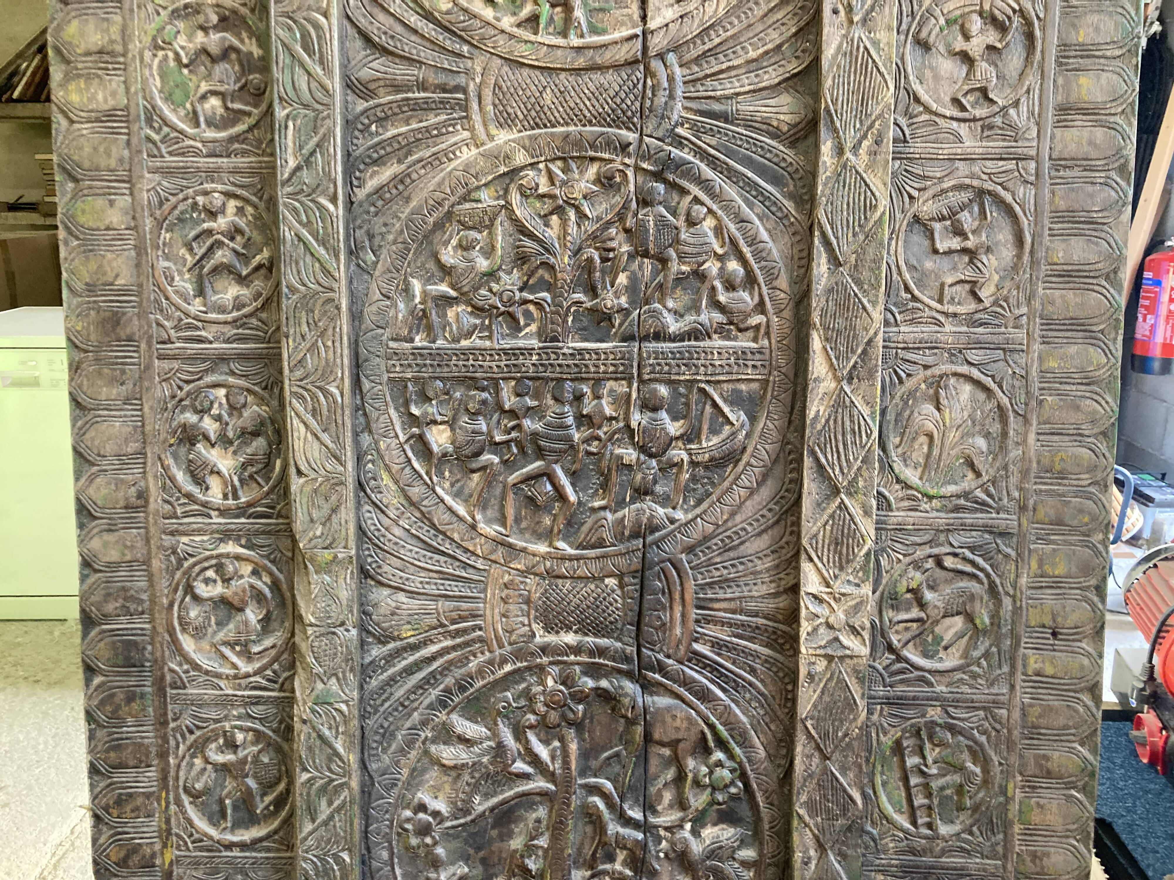 Large panel of indian carved wood nineteenth century