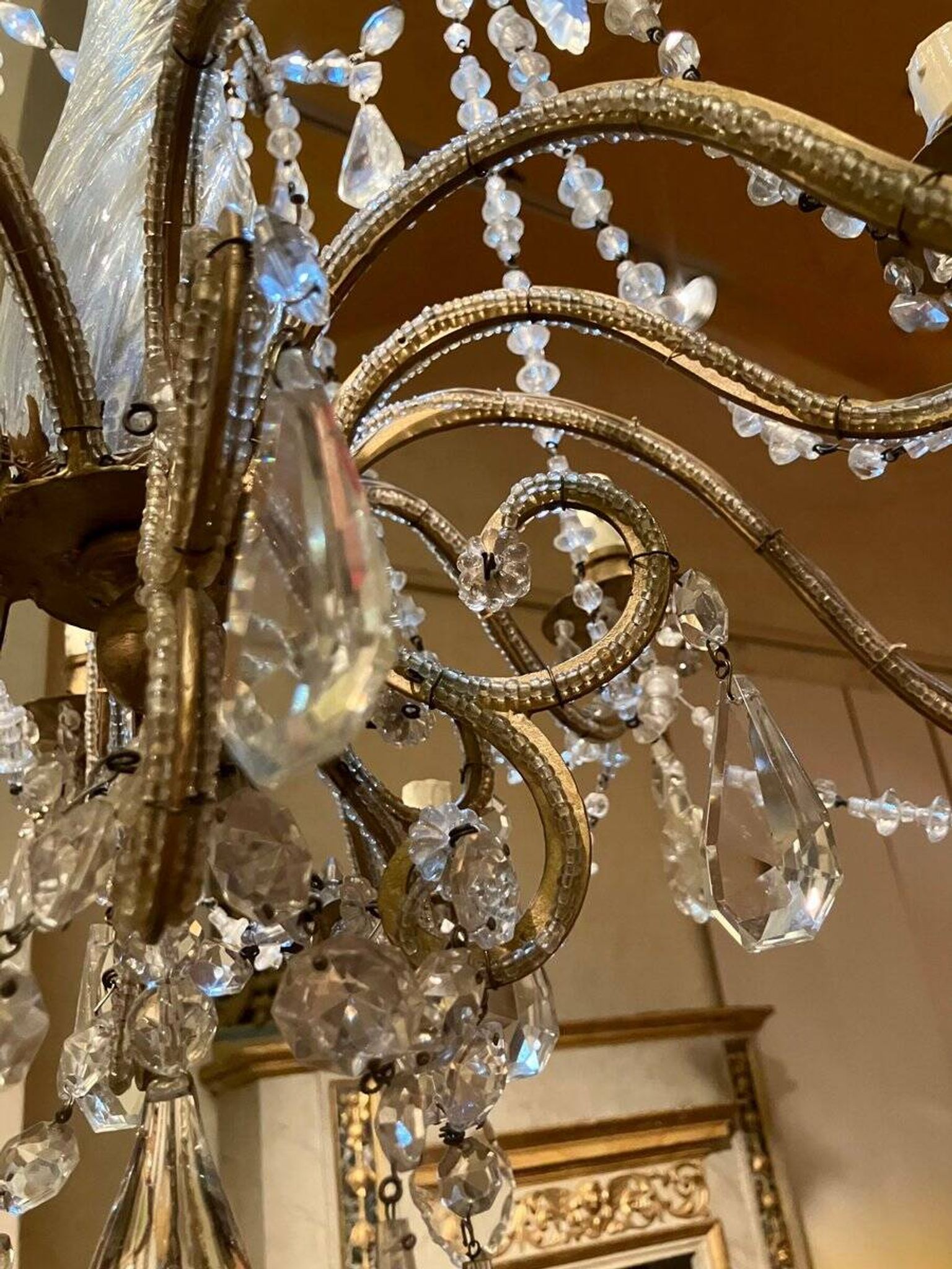 Italian Cut Crystal and Glass Beads Cage Chandelier, 1800s