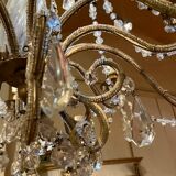 Chandelier en cage en cristal taillé et perles de verre italiennes, années 1800