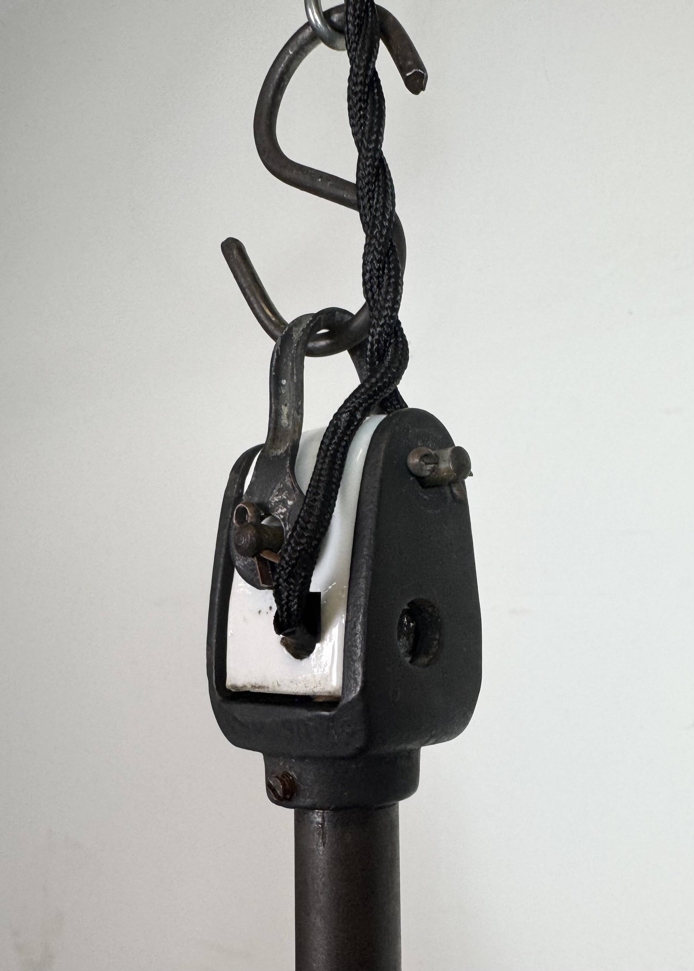 Industrial Black Enamel Factory Lamp with Porcelain Top, 1950s