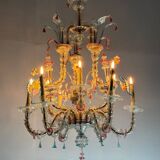 Rezzonico Venetian chandelier in multicolored Murano glass, 12 light arms, circa 1900