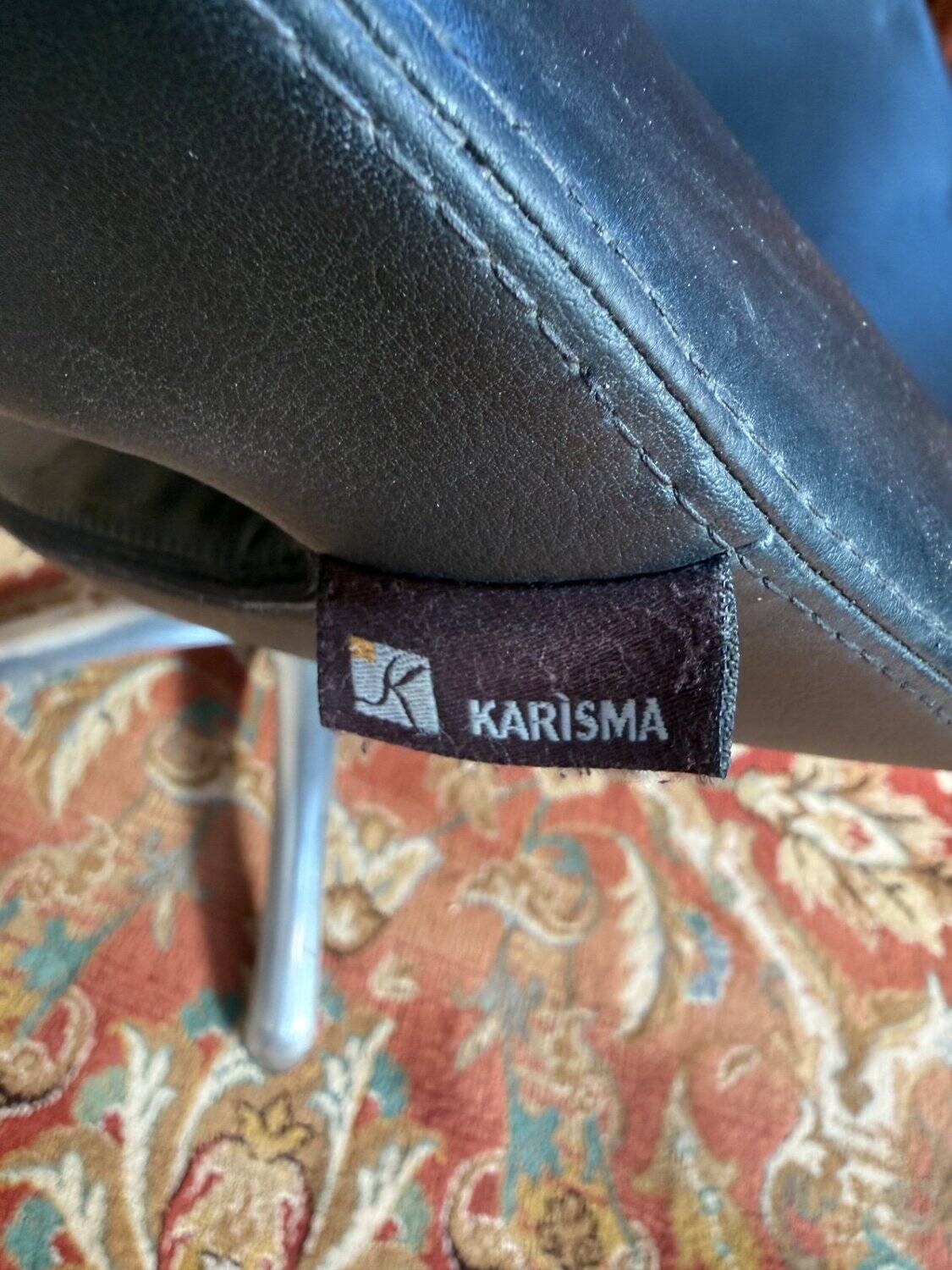 Set of 4 swivel shell chairs – 1980s – Karisma – Leather & Chrome metal