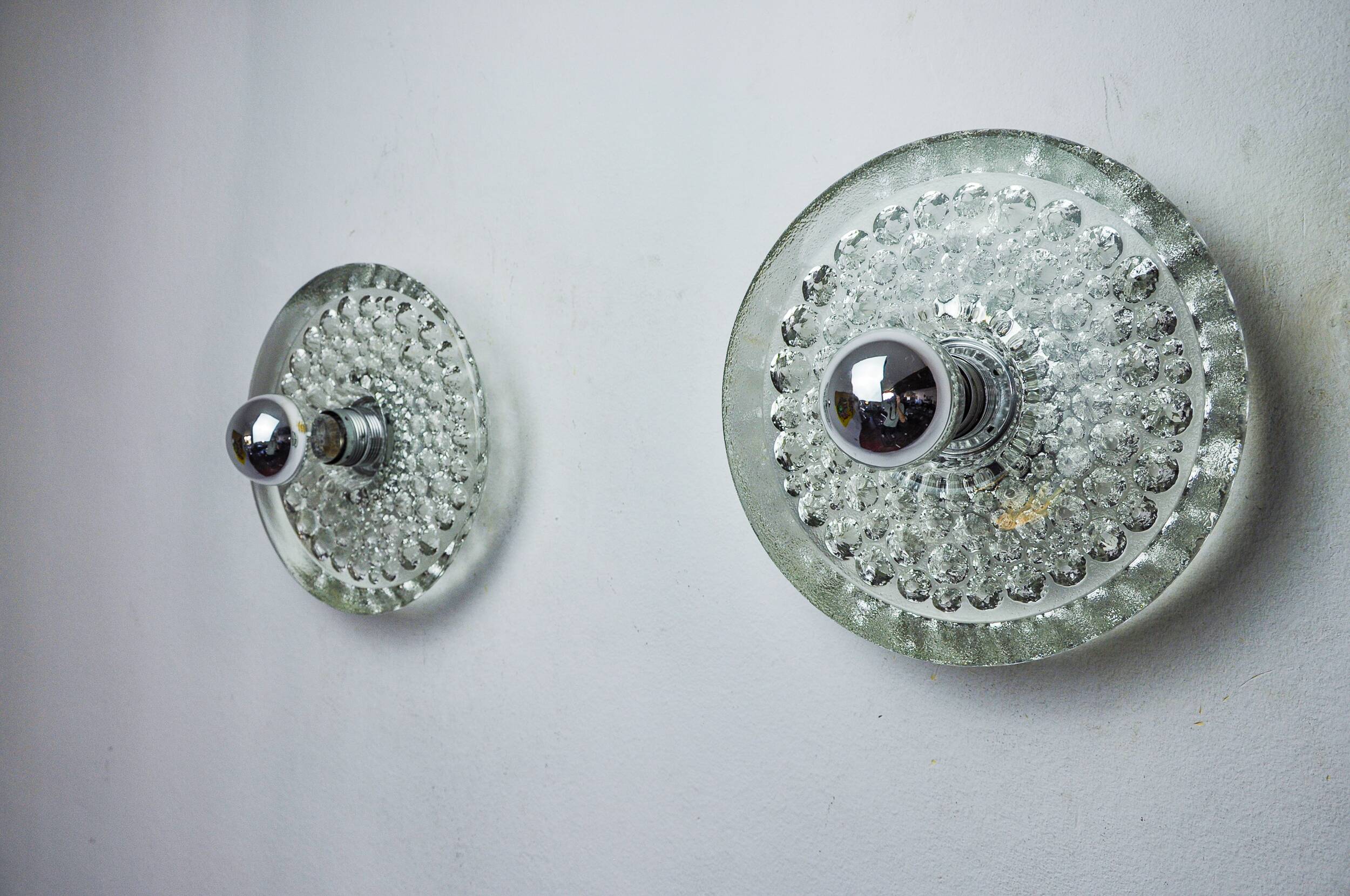 Pair of Space-age wall lights by Peill & Putzler, blown Murano glass, Germany, 1970