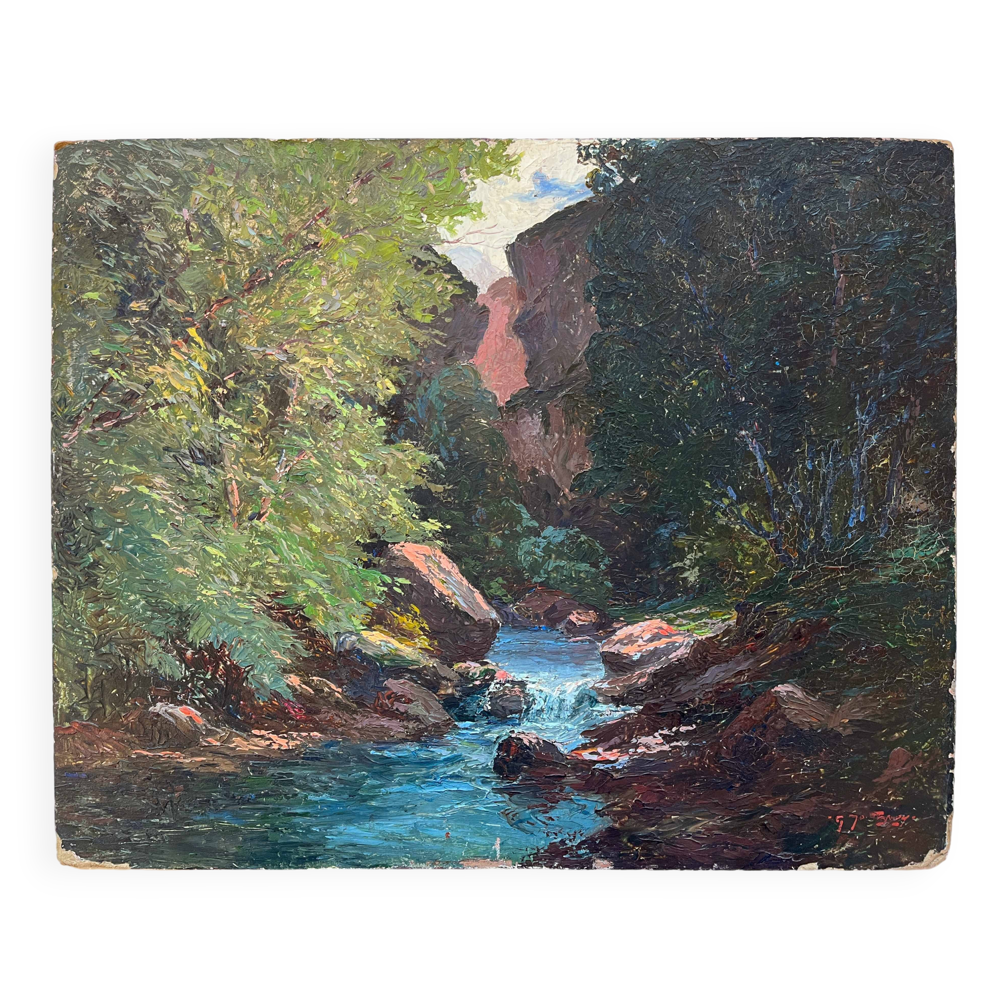 HSP painting "Landscape of a wooded torrent" by Gaetan Montagney