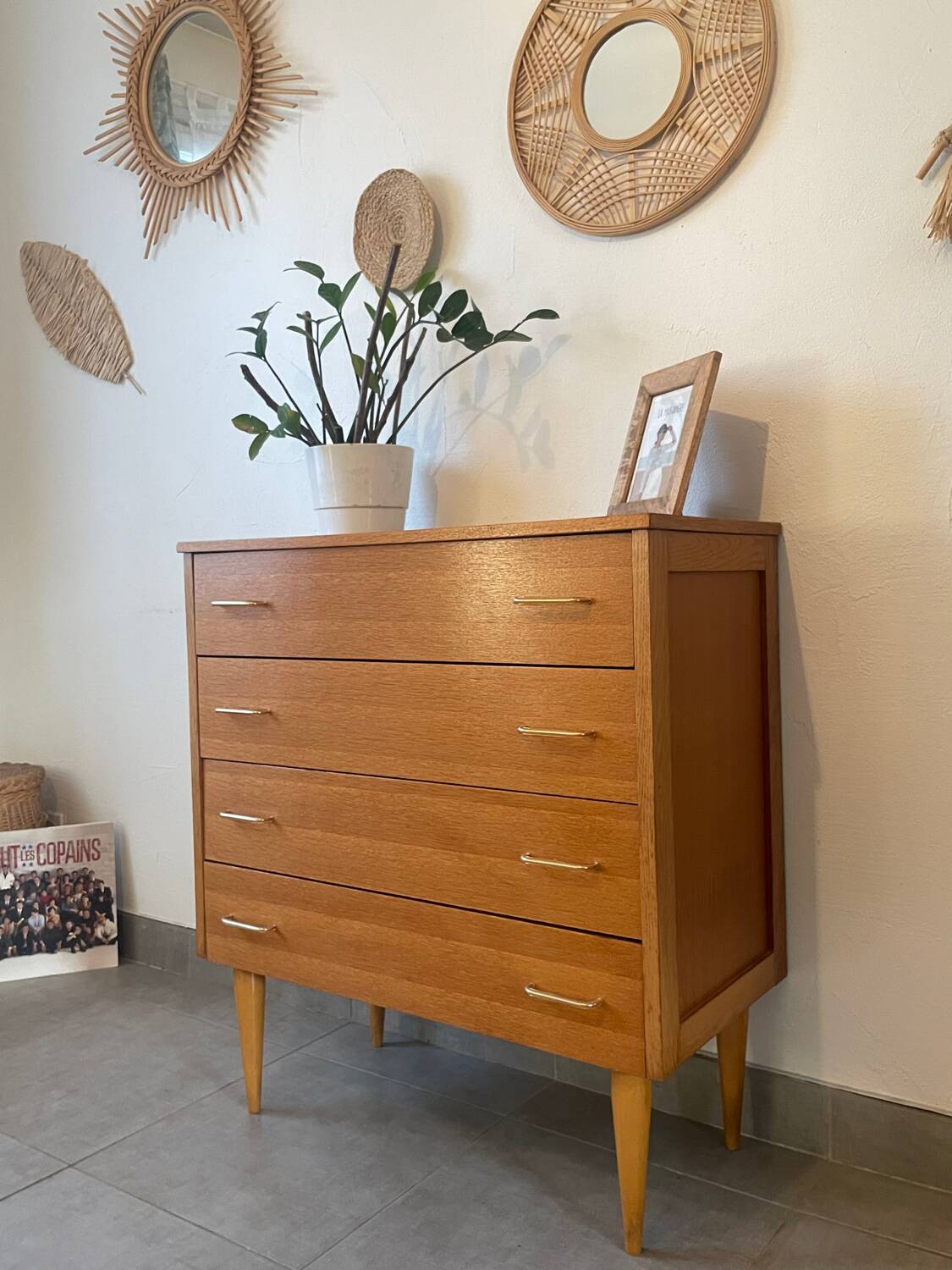 Vintage oak chest of drawers from the 1960s