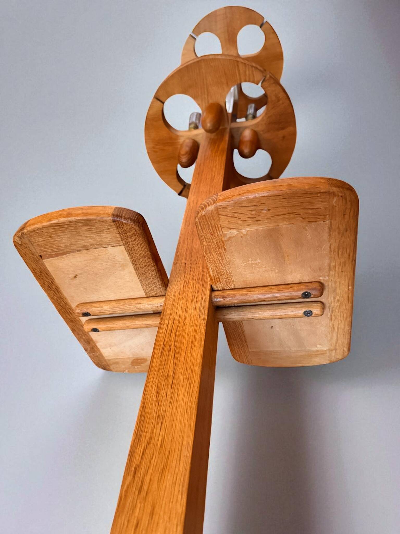 Rare oak and ceramic floor lamp – Guillerme et Chambron, 1950s