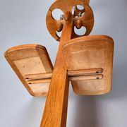 Rare oak and ceramic floor lamp – Guillerme et Chambron, 1950s