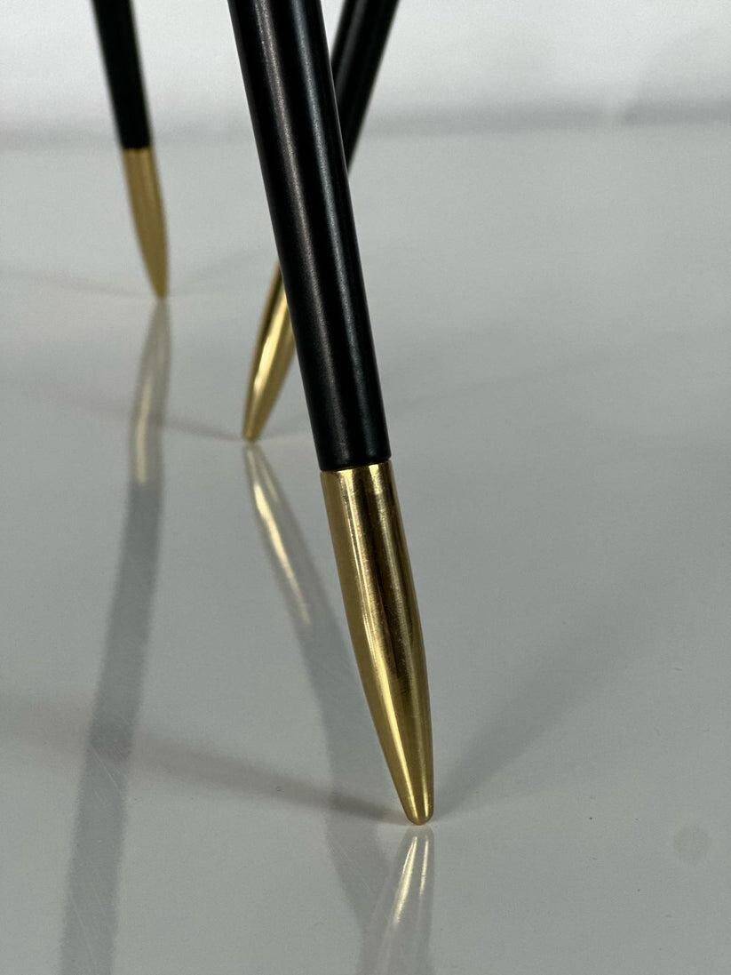 Round table Twist, high-gloss laminate and brass details, handmade, size S
