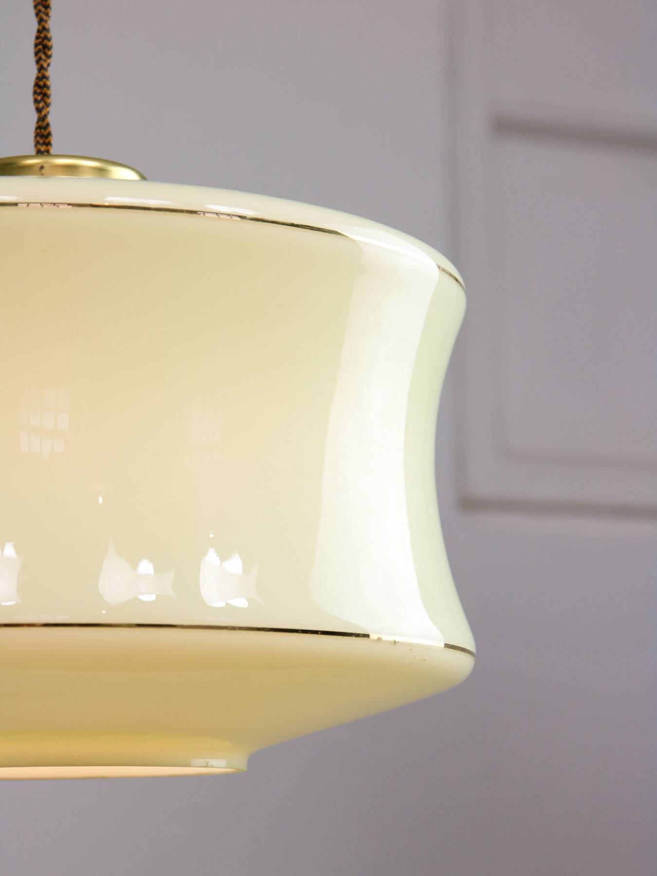 Mid-Century Italian Brass and Green Glass Pendant Lamp