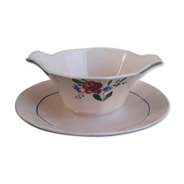 Saucière rose en faïence de Digoin Sarreguemines modèle 9177