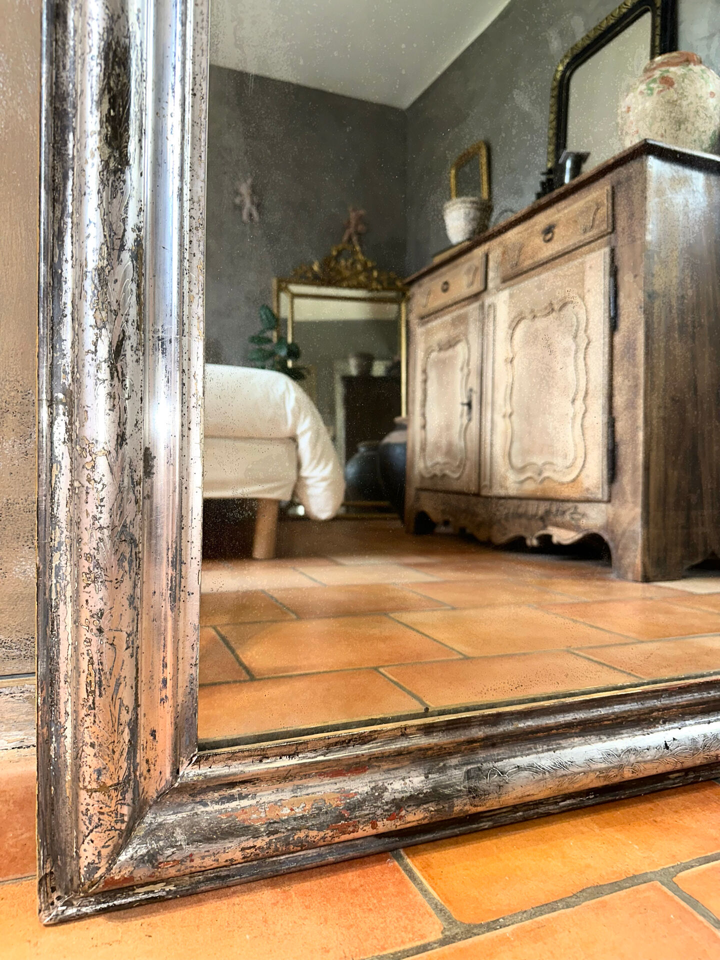Miroir Louis-Philippe ancien argenté XIXème