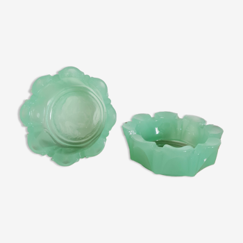 Duo of two candle holders cups in green opaline of water