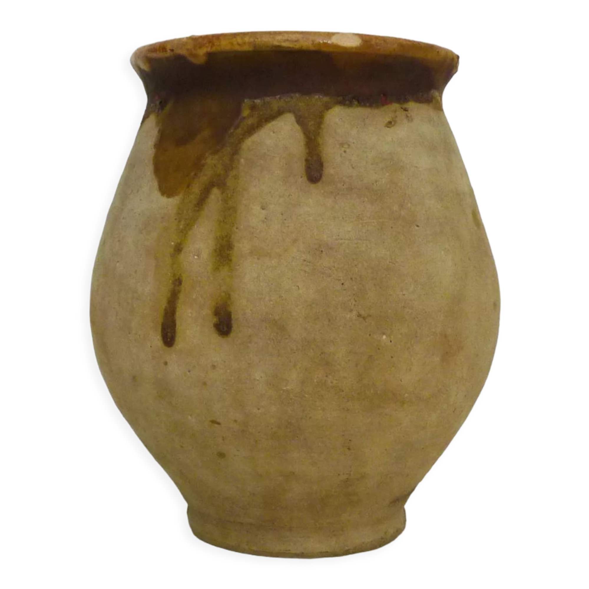Pot in glazed beige brown terracotta, southwest of the France