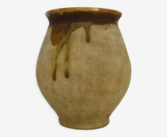 Pot à graisse en terre cuite marron beige vernissé, sud ouest de la France