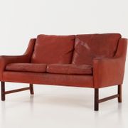 Red leather sofa, Scandinavian design, 1960s, designer: Fredrik Kayser, production: Vatne Møbler