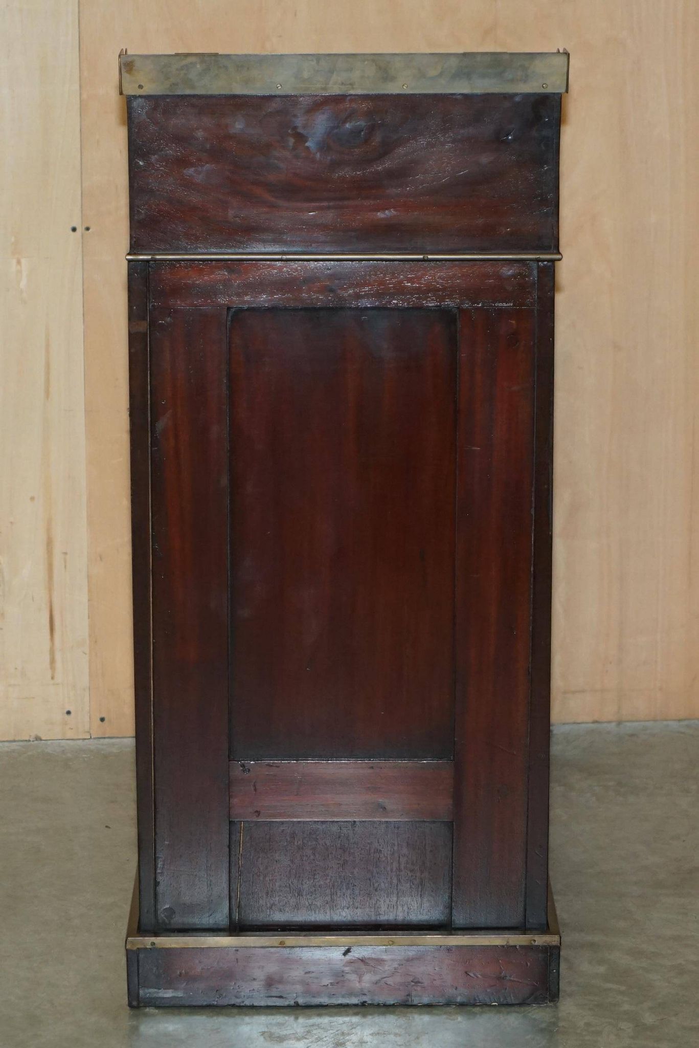 Victorian antique leather Davenport campaign desk with brass gallery.