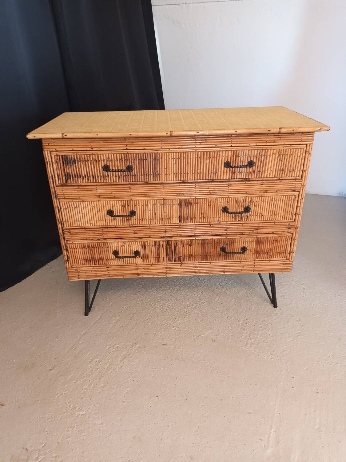 Vintage rattan chest of drawers