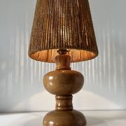 Vintage 1960 turned wood elm lamp