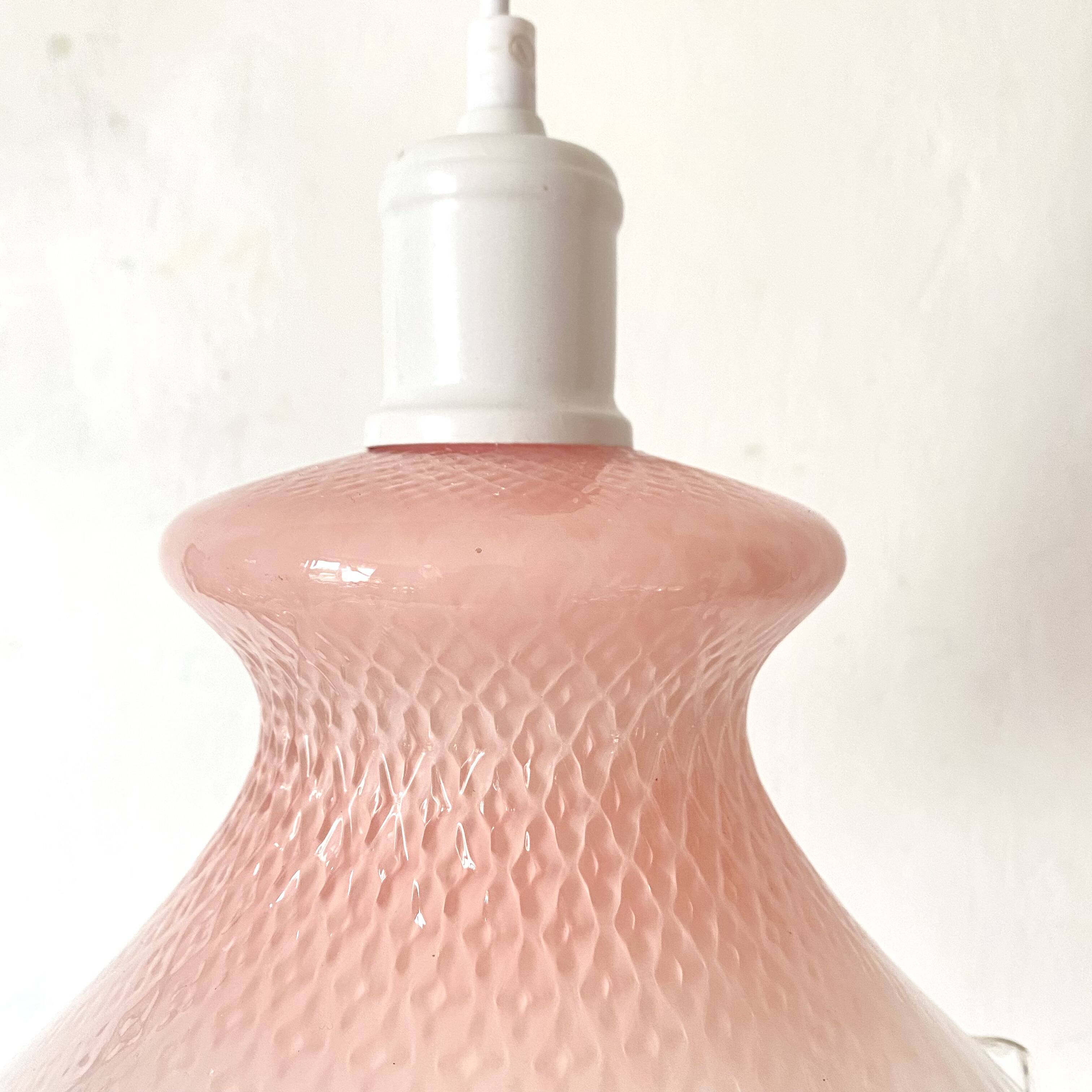 Pink and white opaline pendant lights
