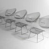 Rare Bertoia diamond chairs with ottoman for Knoll International, 1970s