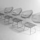 Rare Bertoia diamond chairs with ottoman for Knoll International, 1970s