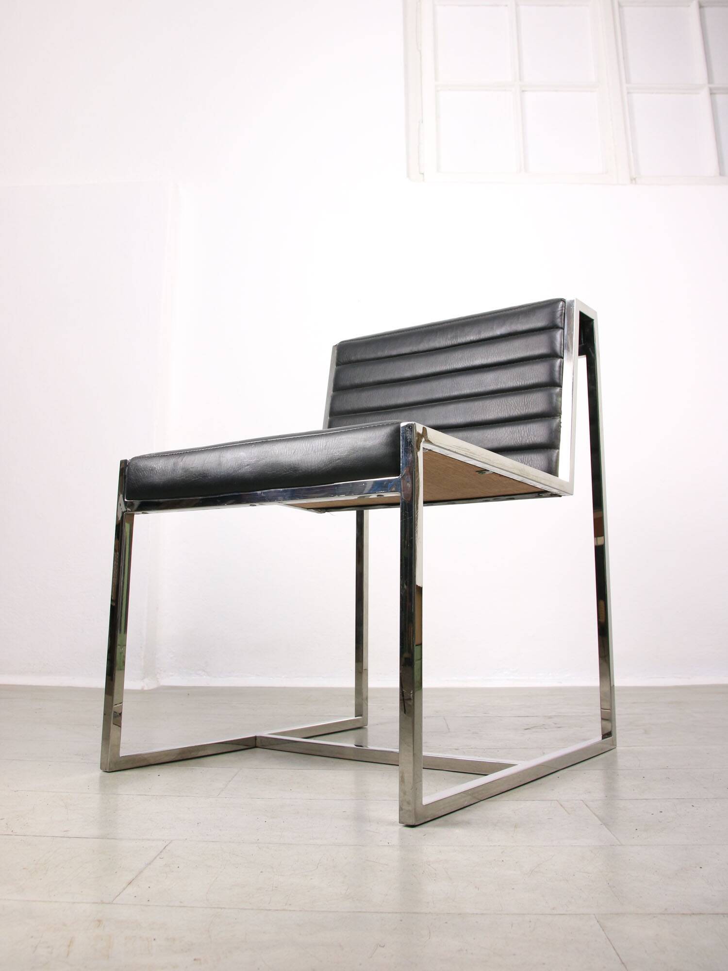 Vintage Bauhaus Black Chair in Chrome and Leatherette