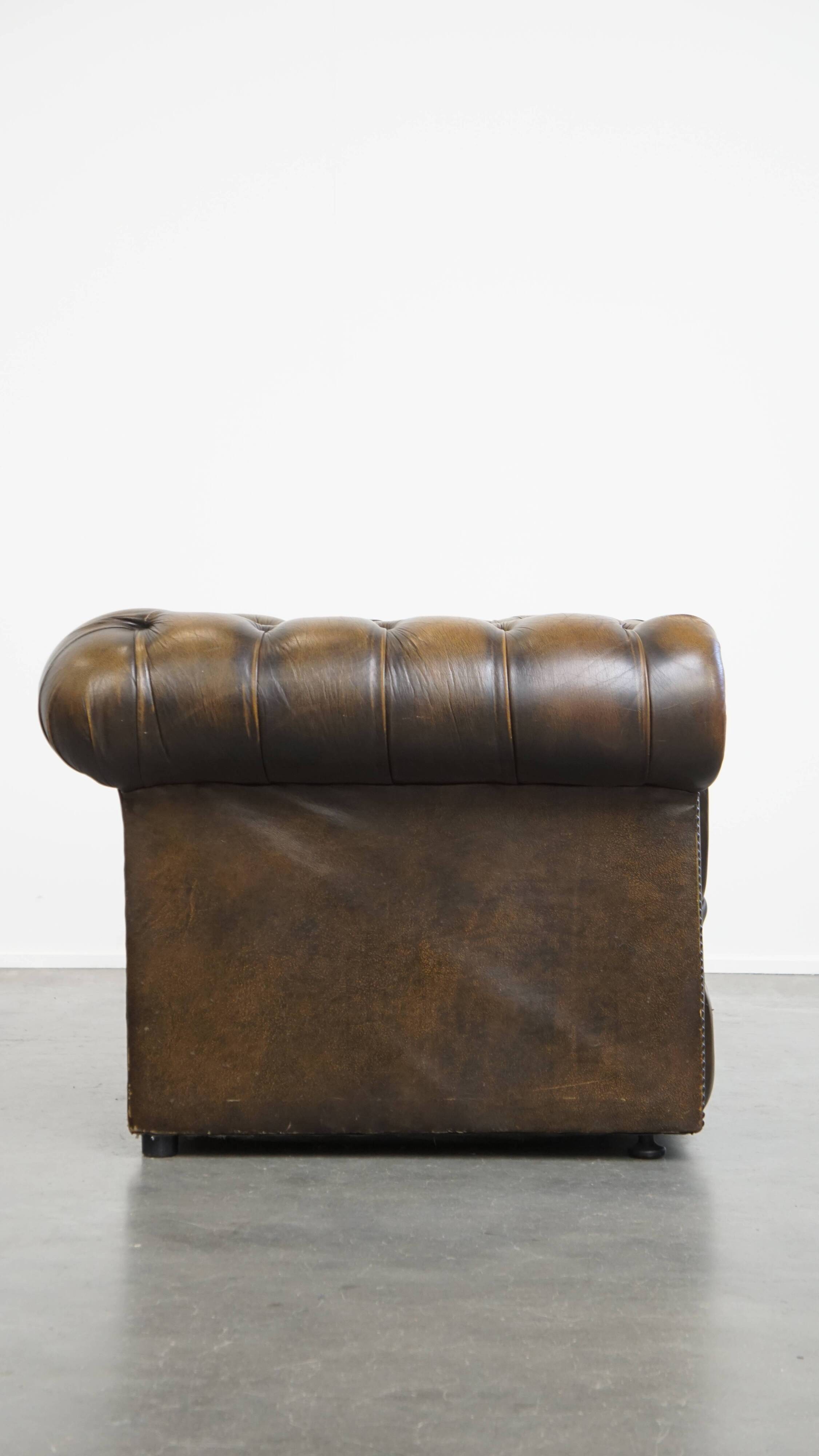 Fauteuil Chesterfield vintage en cuir de vache anglais