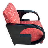 Fauteuil Art Déco, laque noire et tissu rouge, France vers 1930