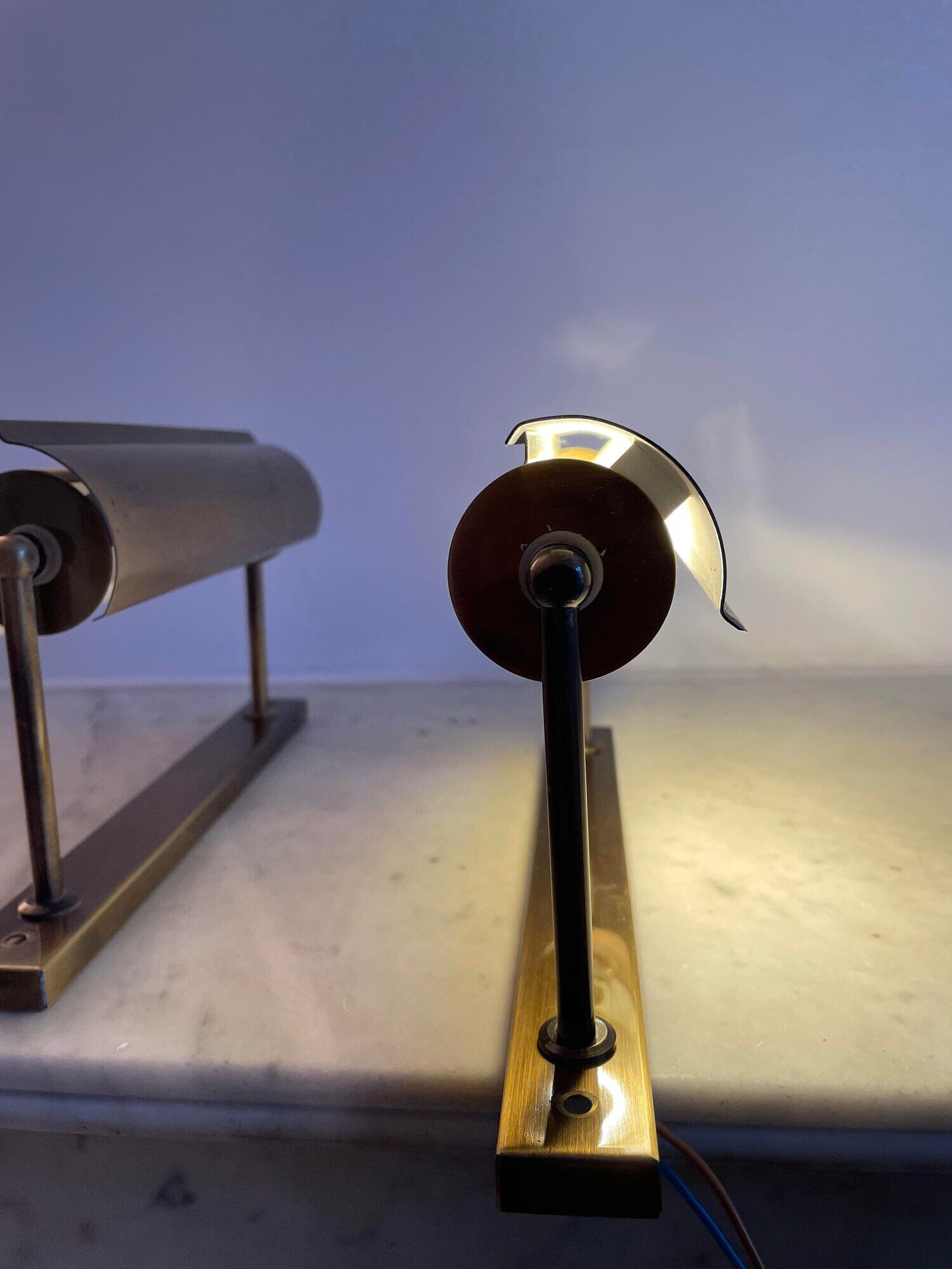 Pair of adjustable vintage wall lamps, matte brass, France 1970