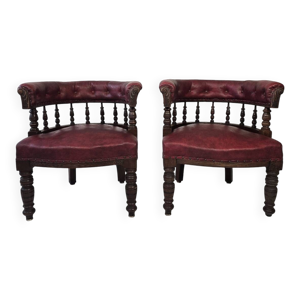 Paire de fauteuils tonneau - cuir