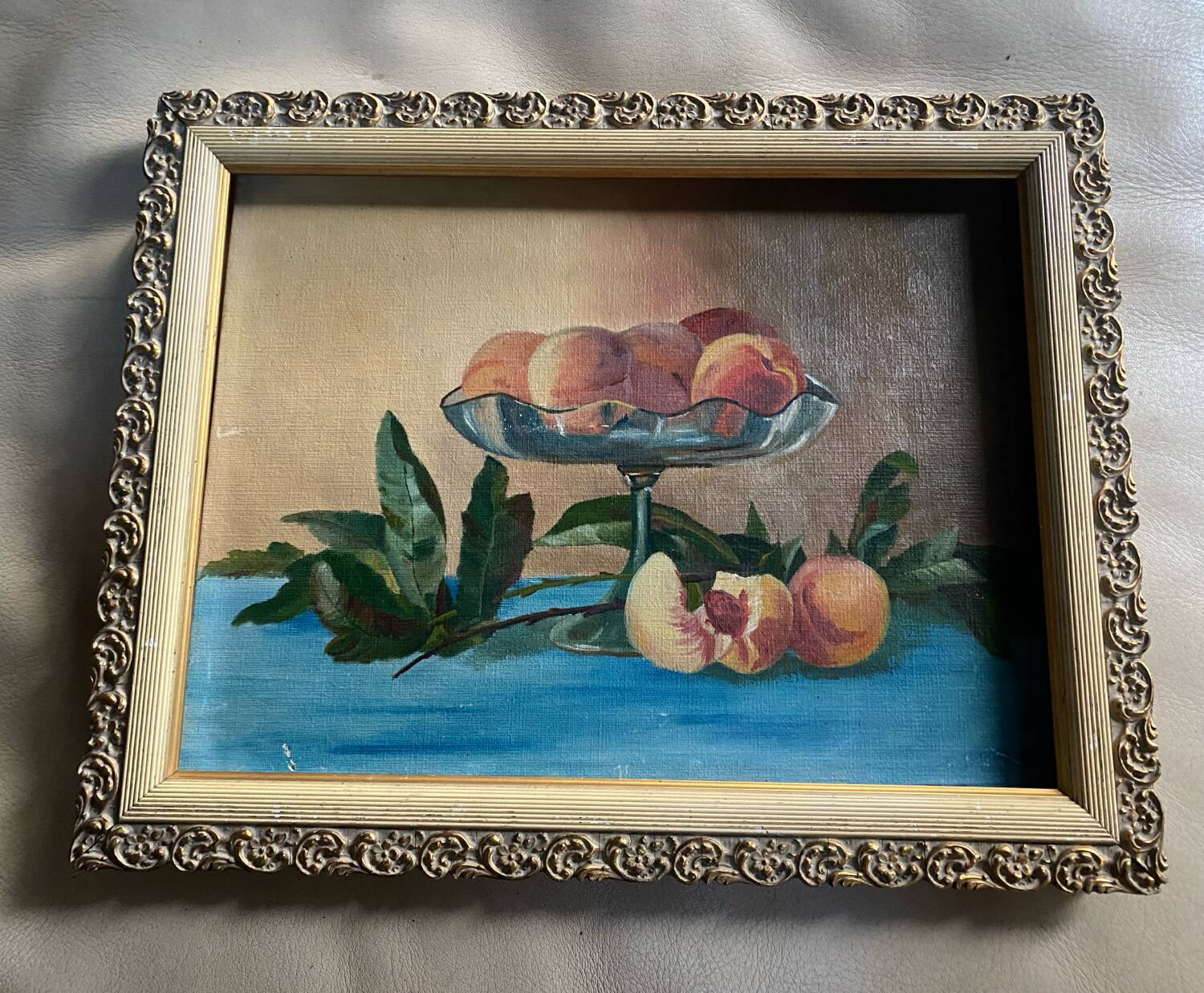 Antique still life on framed panel