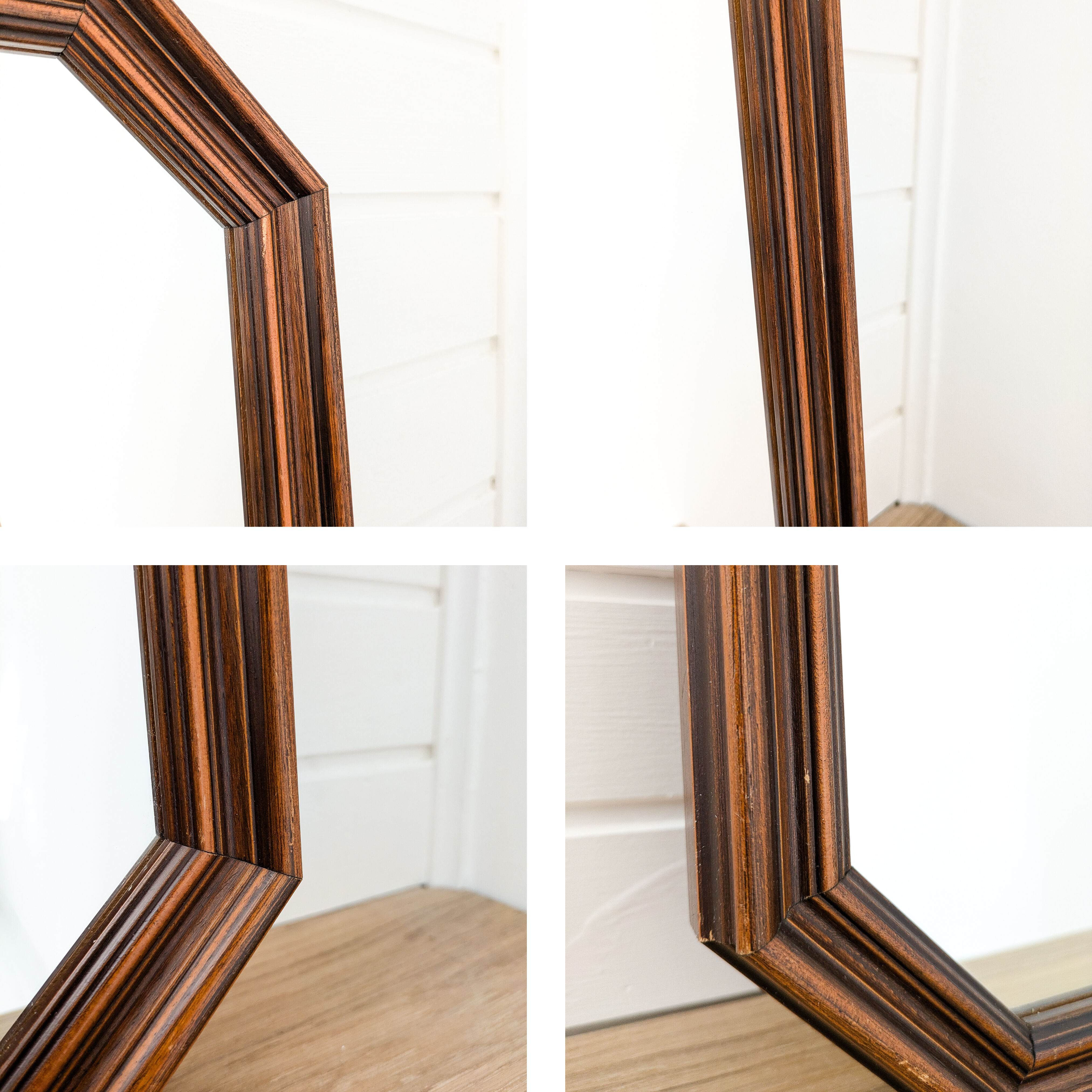 Miroir vintage octogonal en bois massif, rétro salle de bain salon couloir