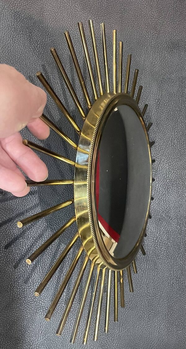 ancien Miroir Soleil Oeil De Sorcière laiton bruni