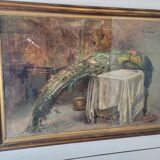 Ancien tableau nature morte faisan peinture sur toile signée