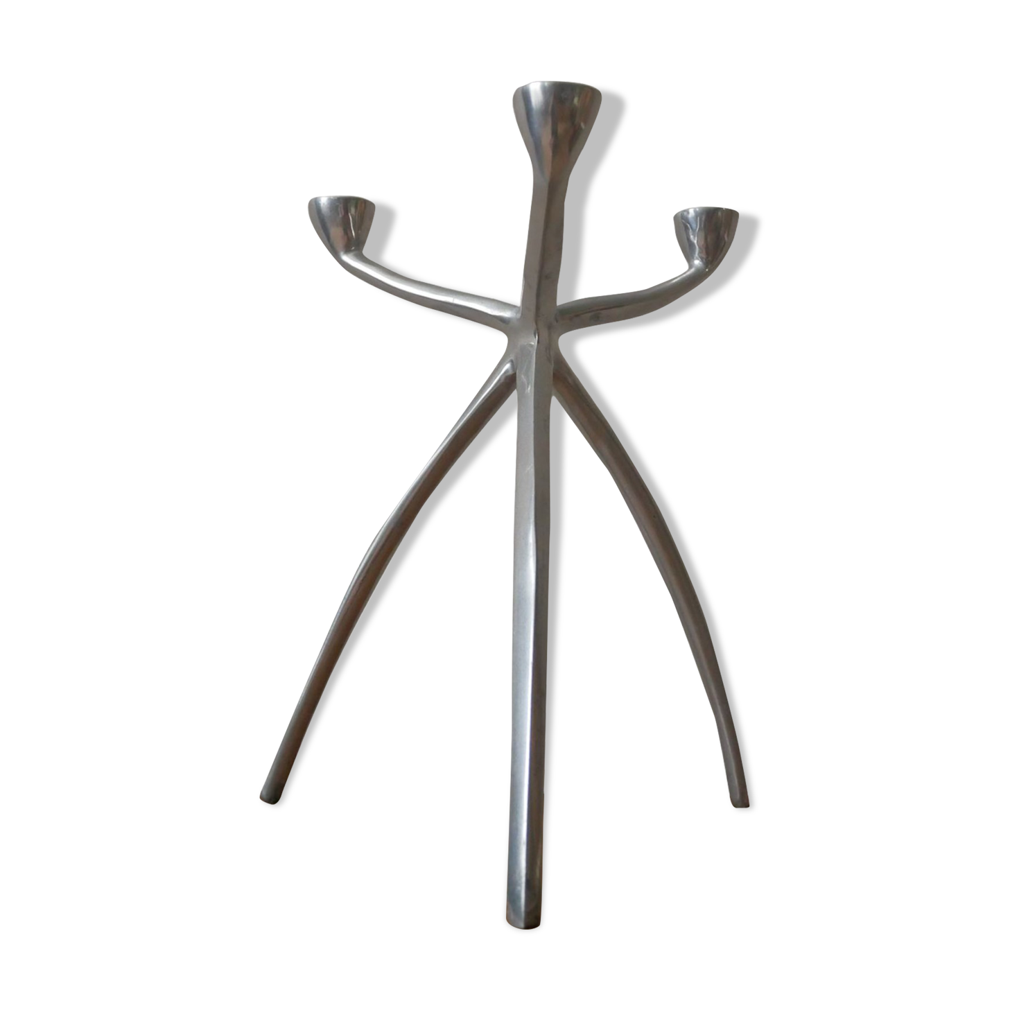 Candelabra or tripod candlestick in aluminum Scandinavian decorative object