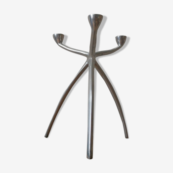 Candelabra or tripod candlestick in aluminum Scandinavian decorative object