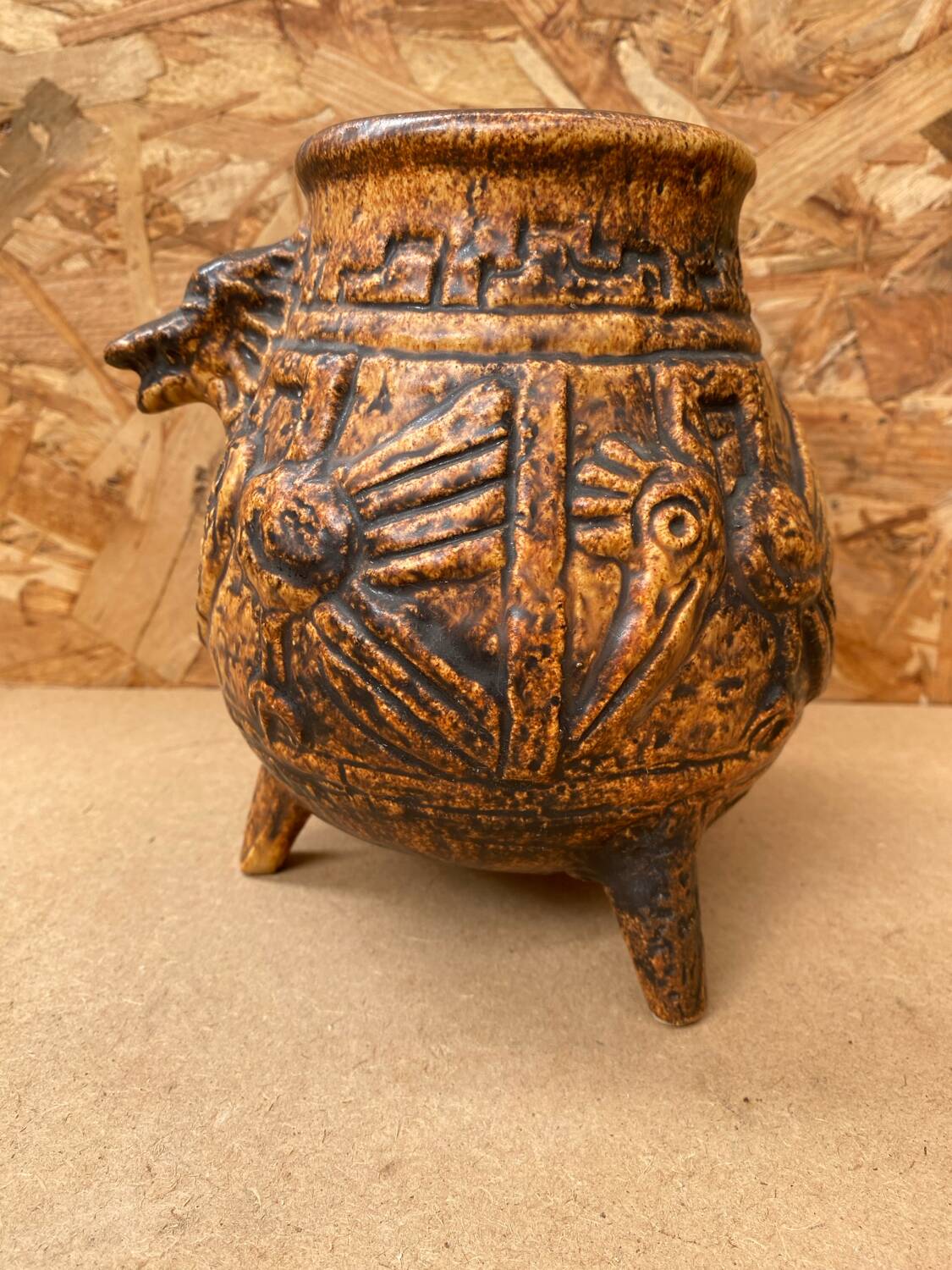 Antique jasba keramik lava pottery vase aztec decor 1970 vintage