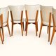 Set of 6 vintage chairs from the 1950s in wood and ivory white faux leather.