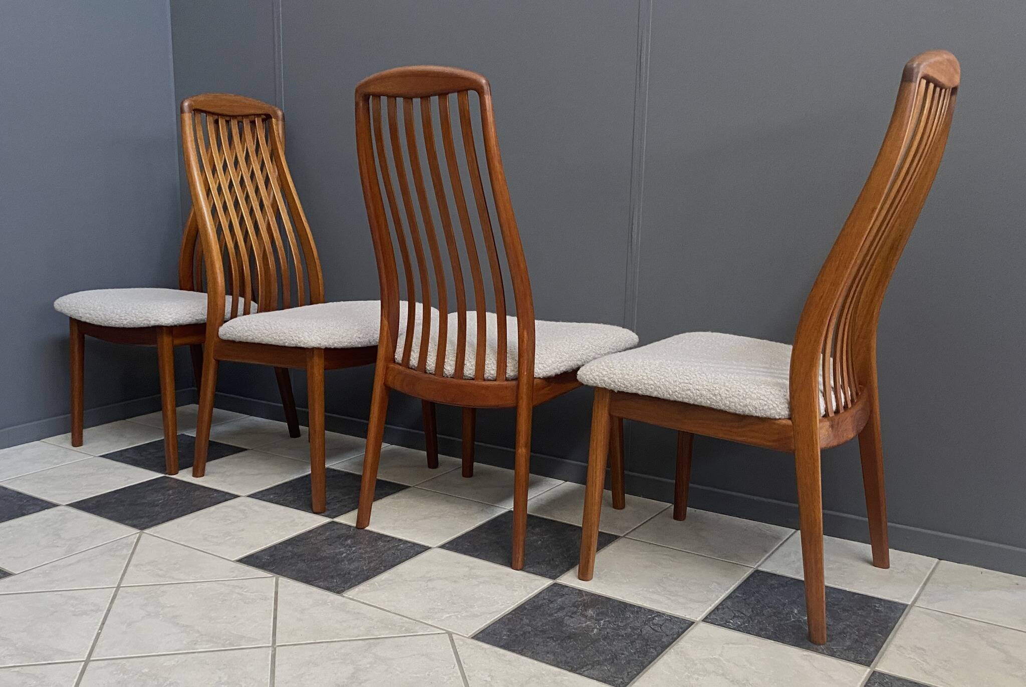 Set of 4 Kai Kristiansen dining chairs 1960s  in White Boucle