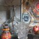 Antique glass compotier on metal stand