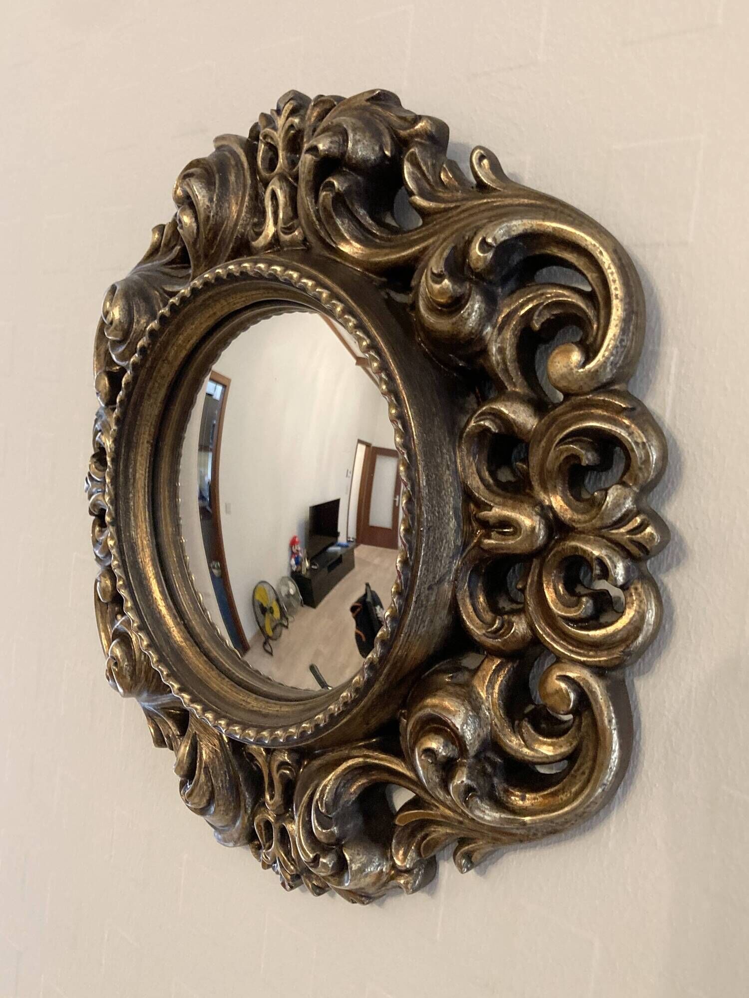 Vintage convex witch mirror – carved gilded wood – 1960s