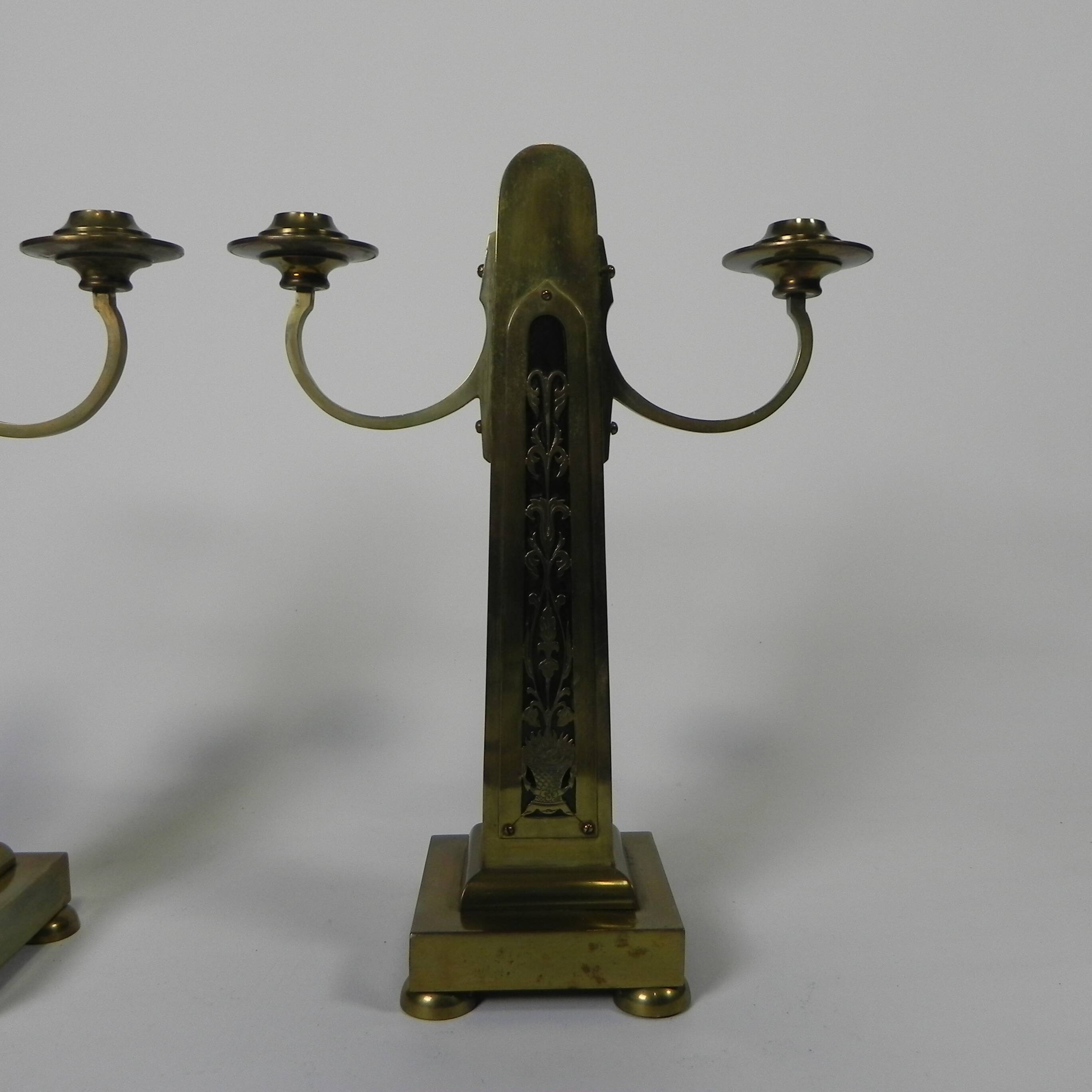 Set of 2 brass Art Nouveau candlesticks, circa 1910